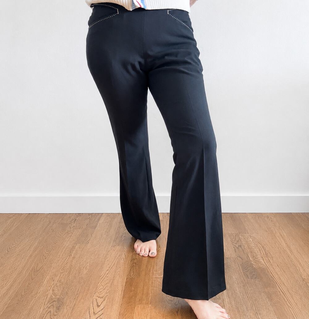 Y2K Black Low Rise Flared Dress Pants Back Buckle Detail Retro Career Trousers S
